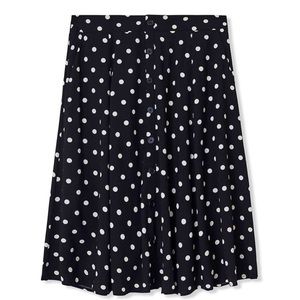 TORRID - BLACK & WHITE POLKA DOT CHALLIS BUTTON MIDI SKIRT - Size 00 - 10 - M/L